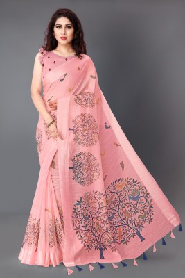 MIRCHI FASHION Printed, Geometric Print Bollywood Cotton Blend Saree(Multicolor, Pink)