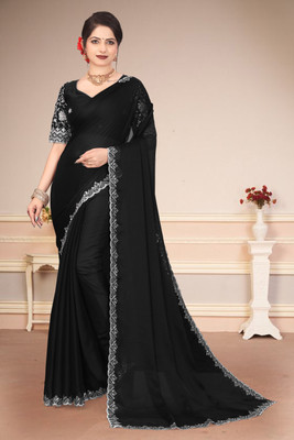 AMIYASILKMILLS Solid/Plain Bollywood Art Silk Saree(Black)