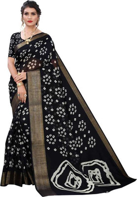 Bansari Textiles Printed, Geometric Print Bandhani Cotton Blend Saree(Black)