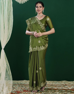 Samah Embroidered, Self Design Bollywood Georgette Saree(Green)
