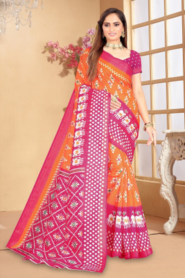Saadhvi Printed Banarasi Lycra Blend Saree(Orange)