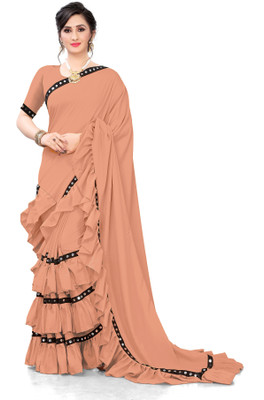 fentik.com Solid/Plain Bollywood Lycra Blend Saree(Orange)