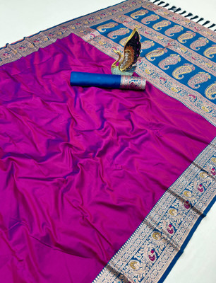 Pandadi Saree Woven Banarasi Cotton Silk Saree(Magenta)