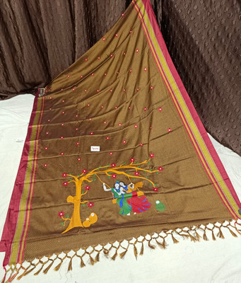 Spewim Woven Handloom Cotton Blend Saree(Gold)