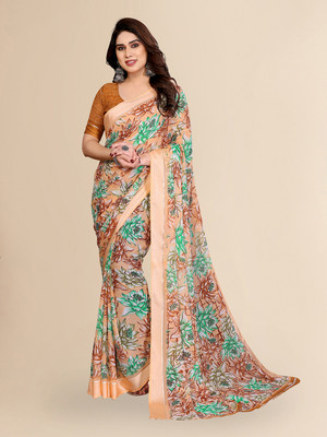 Moda Rapido Embellished, Floral Print Bollywood Georgette, Satin Saree(Orange)