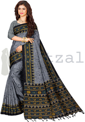 Quetzal Printed, Self Design Sambalpuri Pure Cotton Saree(Grey)