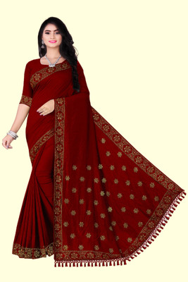rudraCreation Solid/Plain Banarasi Georgette, Chanderi Saree(Maroon)