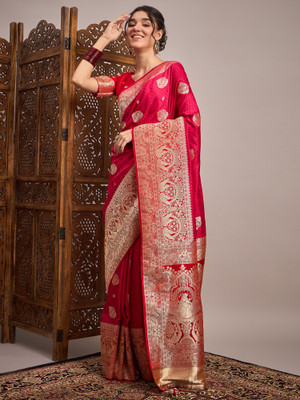 all about you Woven Banarasi Satin Saree(Pink)
