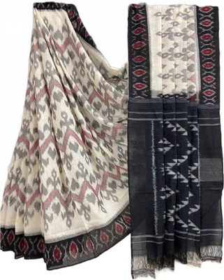 RADHA LAKSHMI Printed Ikkat Pure Cotton Saree(Cream)