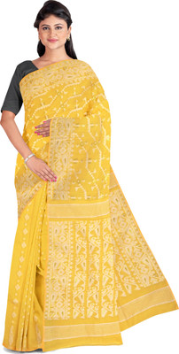 DipDiya Self Design Jamdani Pure Cotton Saree(Yellow)