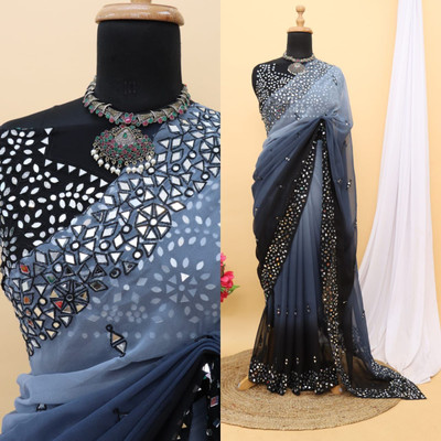 RK Creation Embroidered Bollywood Georgette Saree(Grey)