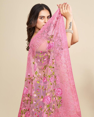 Vinayak Textile Embroidered Bollywood Net Saree(Pink)