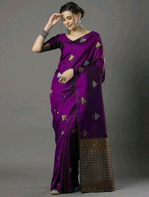 facedeal Printed Banarasi Jacquard Saree(Purple)