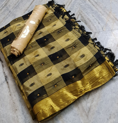 Stylish Sarees Checkered Daily Wear Jacquard, Chiffon Saree(Black, Cream)