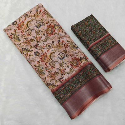 Sniccs Trend Printed, Floral Print Daily Wear Linen Saree(Pink)