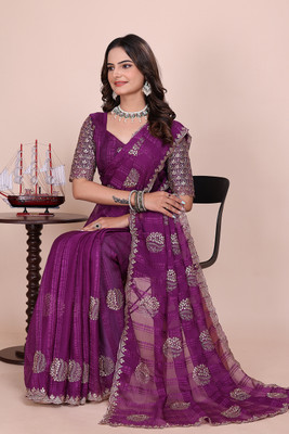 K 5 FASHION Woven, Embellished, Striped Bollywood Georgette Saree(Purple)