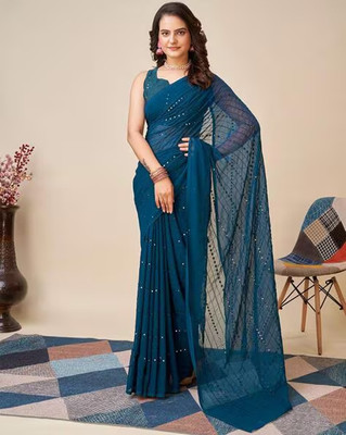 AVINASHI Embroidered Banarasi Georgette Saree(Black)