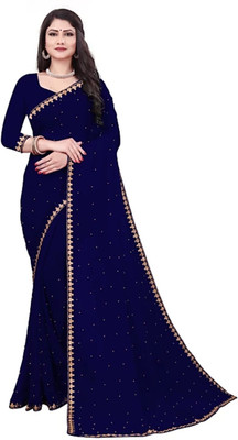 Suali Embroidered, Solid/Plain Bollywood Georgette Saree(Dark Blue)