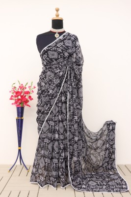 HousOfCommon Printed Mysore Georgette Saree(Black)