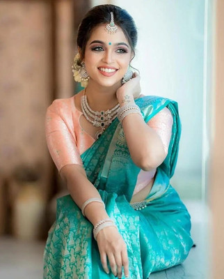 Shoponbit Self Design Banarasi Pure Silk Saree(Light Blue)