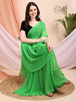 Saanjh Solid/Plain Daily Wear Georgette Saree(Green)