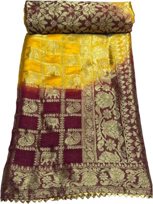 Stylish Sarees Woven Bandhani Silk Blend, Jacquard Saree(Gold, Red)