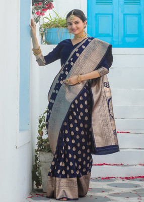 sarify creation Floral Print Kanjivaram Silk Blend Saree(Multicolor)