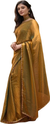 PRTRENDZ Woven Bollywood Jimmy choo, Chiffon Saree(Gold)