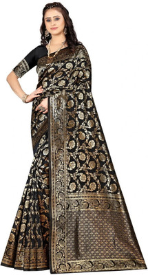 DHAYNAAND REEWA FASHION Woven Banarasi Jacquard Saree(Black)