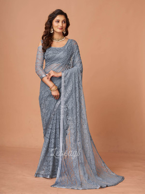pridewear Self Design Bollywood Net Saree(Grey)