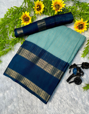 Anuradha Enterprise Striped, Woven, Embellished Mysore Silk Blend Saree(Green)