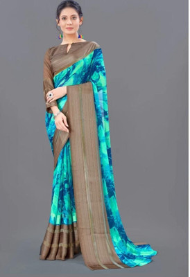 HouseOfCommon Printed Bollywood Georgette Saree(Light Green)