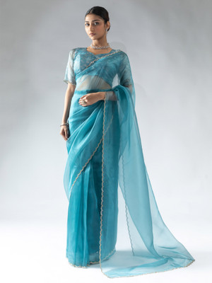Divastri Embellished Bollywood Organza Saree(Light Blue)