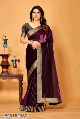 CozyFox Embellished Banarasi Lycra Blend Saree(Purple)