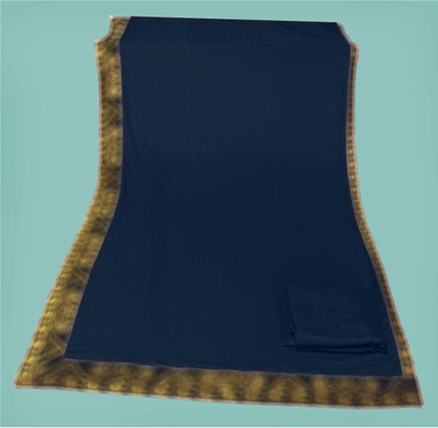 Suvali Fashion Solid/Plain Banarasi Lycra Blend, Chiffon Saree(Dark Blue)