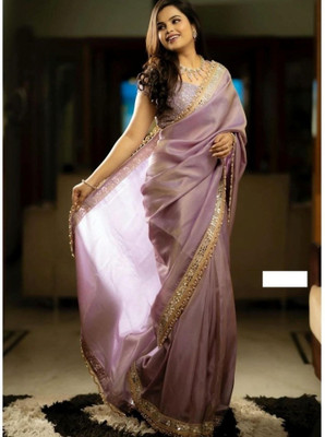 Vinayak Textile Embroidered Bollywood Tissue, Silk Blend Saree(Pink)