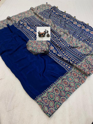 NavinyaVastra Printed Bollywood Silk Blend Saree(Blue)