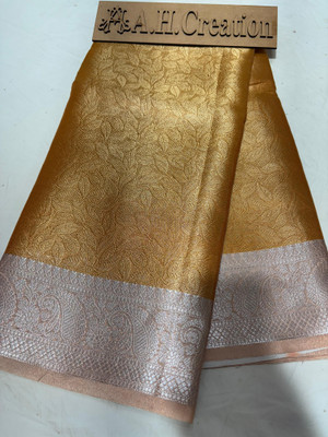 AHCREATION Woven Banarasi Pure Silk Saree(Yellow)