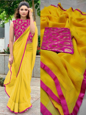 Sareez House Solid/Plain Daily Wear Georgette Saree(Yellow)