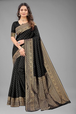 HouseOfCommon Woven, Self Design, Striped, Applique, Solid/Plain, Dyed Bollywood Art Silk, Jacquard Saree(Black)