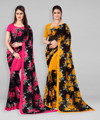 kashvi sarees Floral Print Daily Wear Georgette Saree(Pack of 2, Multicolor)