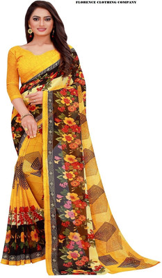 Suali Printed Daily Wear Georgette Saree(Yellow)