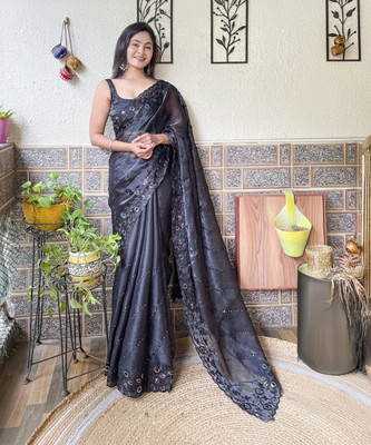 Sareemall Embellished Bollywood Organza Saree(Black)
