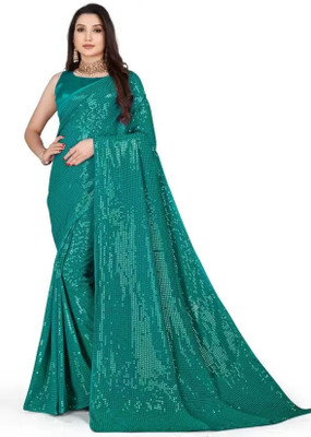 Suali Embellished Bollywood Georgette Saree(Blue)
