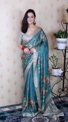 all about you Woven Bollywood Silk Blend Saree(Blue)