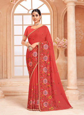 Laxmipati sarees Embroidered Bollywood Georgette Saree(Orange)