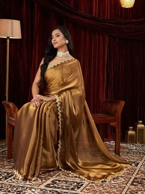 Ethina Fashion Solid/Plain Bollywood Pure Silk Saree(Yellow)