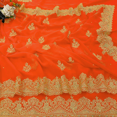 Miloz Embroidered Bollywood Georgette Saree(Orange)
