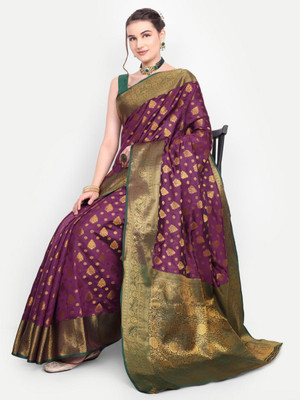 jayant creation Self Design, Woven Daily Wear Silk Blend, Jacquard Saree(Purple)
