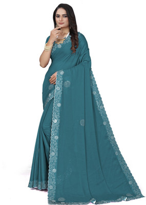 Radheshyam Enterprises Solid/Plain Bollywood Georgette Saree(Blue, White)